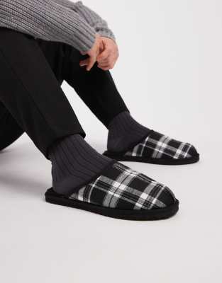 Jack & Jones Checked Slippers In Black