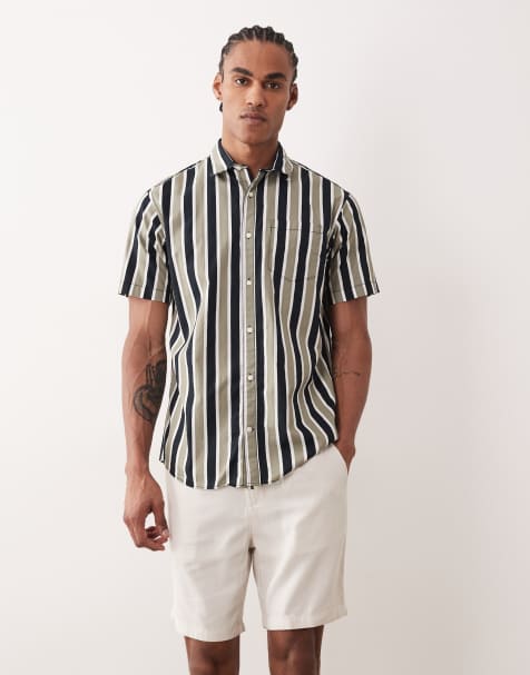 Jack & Jones - Chemise cintrée à manches courtes et rayures - Kaki/noir - view 1