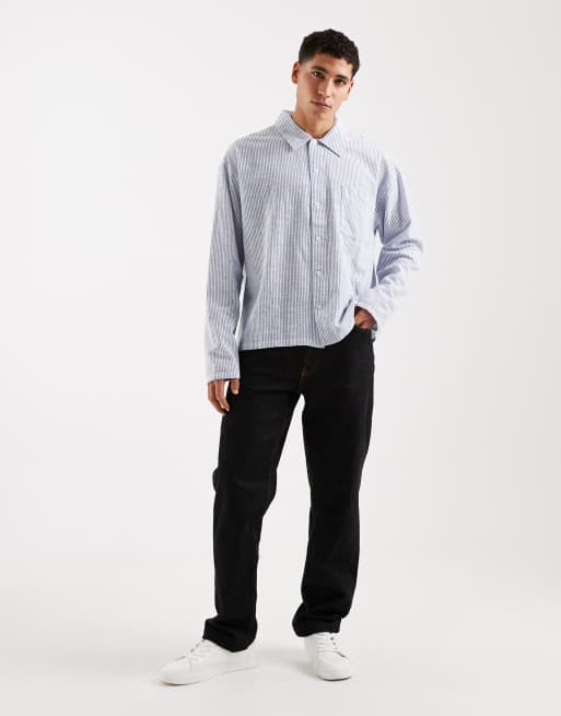 Jack & Jones - Chemise coupe carrée en crépon rayé à manches longues - Bleu et blanc, 2 de 5