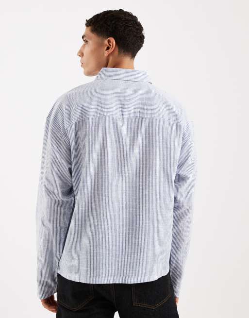 Jack & Jones - Chemise coupe carrée en crépon rayé à manches longues - Bleu et blanc, 3 de 5