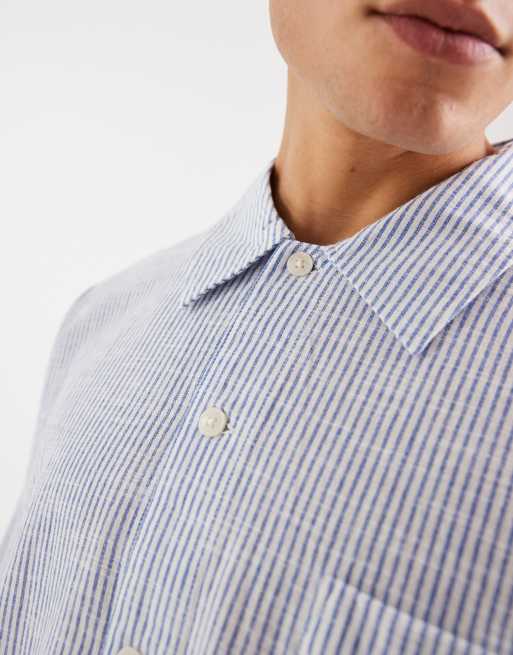 Jack & Jones - Chemise coupe carrée en crépon rayé à manches longues - Bleu et blanc, 5 de 5