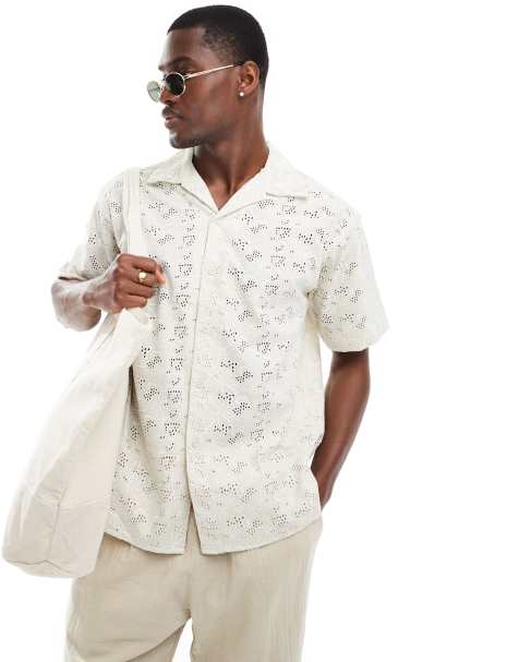 Jack & Jones - Chemise coupe carrée en dentelle - Blanc - view 1