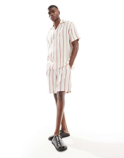 Jack & Jones - Chemise d'ensemble avec col à revers - Crème et rouge rayé, 2 de 4