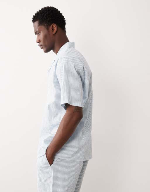 Jack & Jones - Chemise d'ensemble en crépon avec col à revers - Bleu, 4 de 5