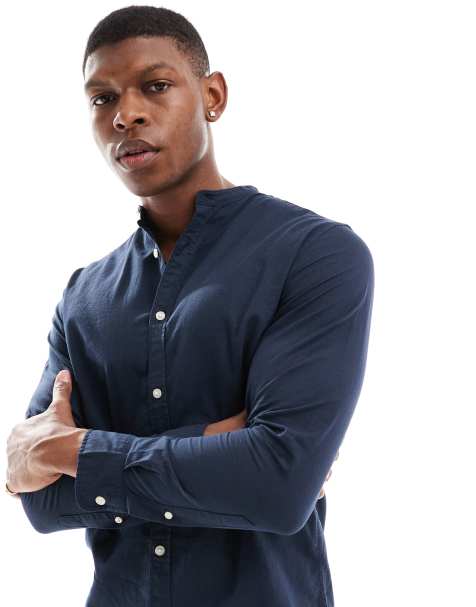 Jack & Jones - Chemise en lin à col officier - Bleu marine - view 1