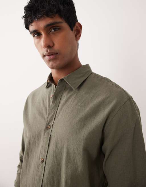 Jack & Jones - Chemise en lin mélangé à manches longues - Vert foncé, 3 de 5