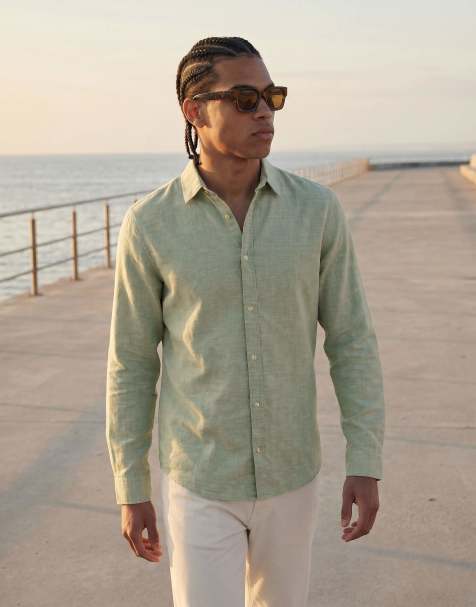 Jack & Jones - Chemise en lin mélangé à manches longues - Vert sauge - view 1