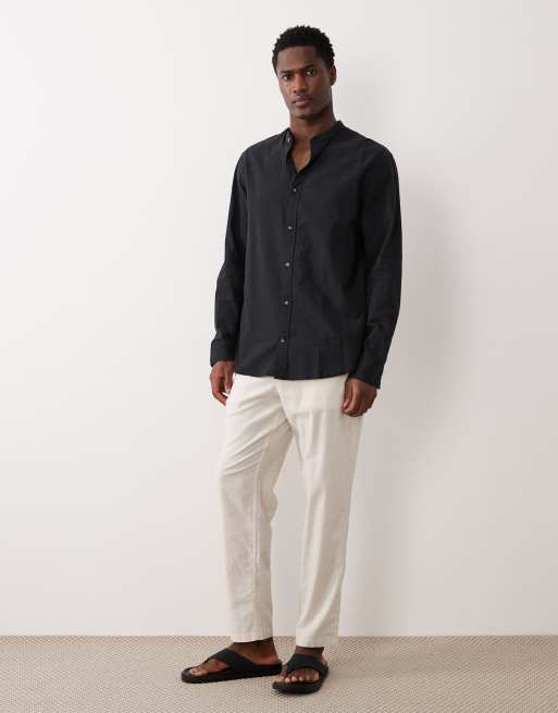 Jack & Jones - Chemise manches longues en lin mélangé à col officier - Noir, 2 de 5