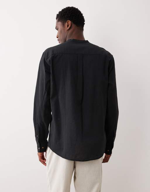 Jack & Jones - Chemise manches longues en lin mélangé à col officier - Noir, 5 de 5