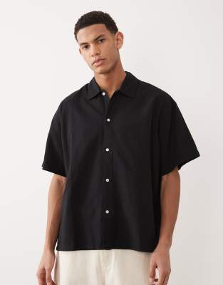 Jack & Jones - Chemise oversize à manches courtes en lin mélangé - Noir
