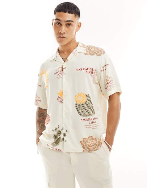 Jack & Jones - Chemise oversize avec col à revers et imprimé désert - Écru - view 1