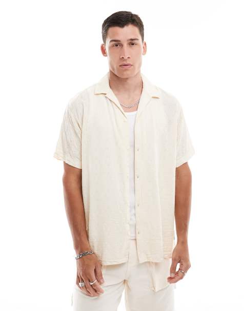 Jack & Jones - Chemise oversize en jacquard avec col à revers - Écru - view 1