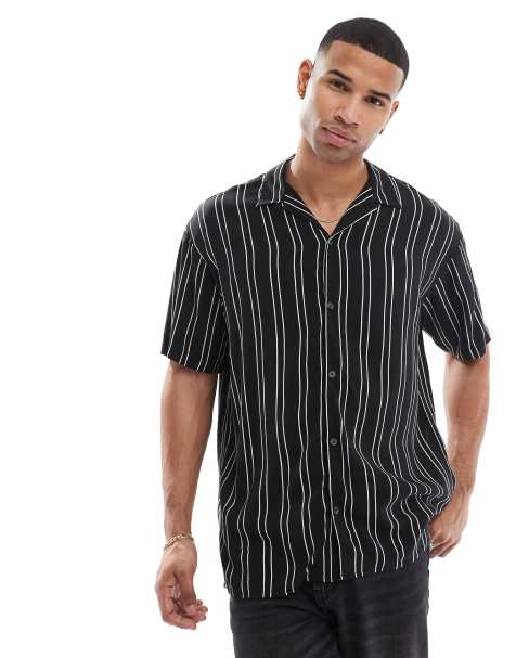 Jack & Jones - Chemise rayée avec col à revers et manches courtes - Noir - view 1