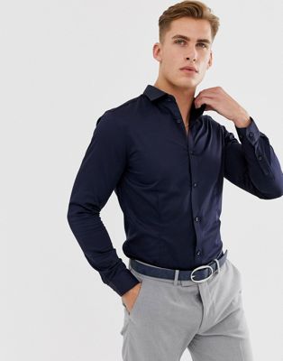 Chemises Jack & Jones - Chemise slim stretch habillée haut de gamme - Bleu marine