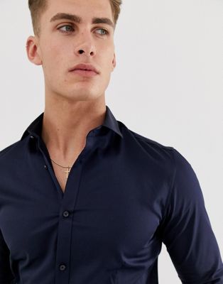 Chemises Jack & Jones - Chemise slim stretch habillée haut de gamme - Bleu marine