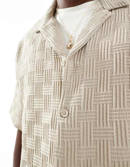 Jack & Jones - Chemise texturée à manches courtes et col à revers - Beige, 2 de 4