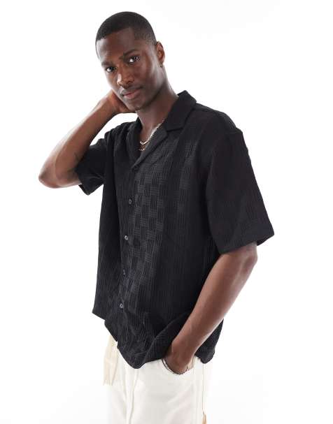 Jack & Jones - Chemise texturée à manches courtes et col à revers - Noir - view 1