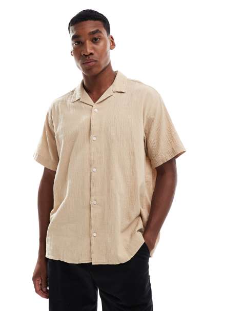 Jack & Jones - Chemise texturée effet froissé avec col à revers - Beige - view 1