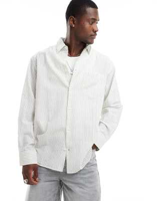 Jack & Jones - Chemise ultra oversize en lin rayé à manches longues - Blanc cassé