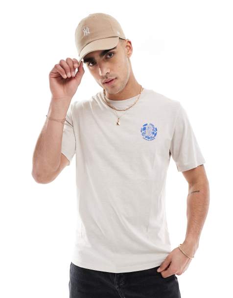 Jack & Jones chest print t-shirt in beige - view 1