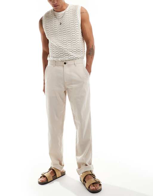 Jack & Jones - Chino color crema in misto lino 