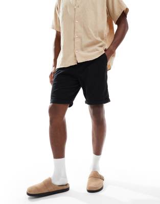 chino shorts with cuffs in black