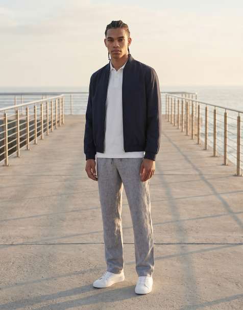 Jack & Jones - Chino's met wijde pasvorm, trekkoord en visgraatmotief in marineblauw - view 1