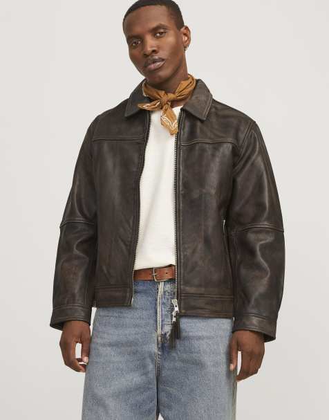 Jack & Jones – Chokladbrun jacka i läder - view 1