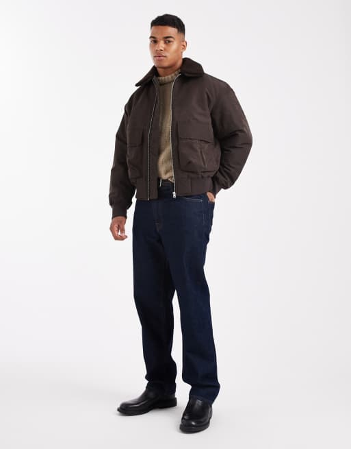 Jack & Jones - Chokoladebrun bomber-jakke med krave i imiteret pels, 2 af 5