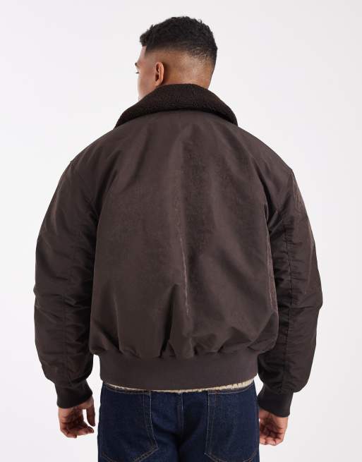 Jack & Jones - Chokoladebrun bomber-jakke med krave i imiteret pels, 3 af 5
