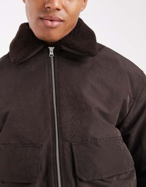 Jack & Jones - Chokoladebrun bomber-jakke med krave i imiteret pels, 5 af 5