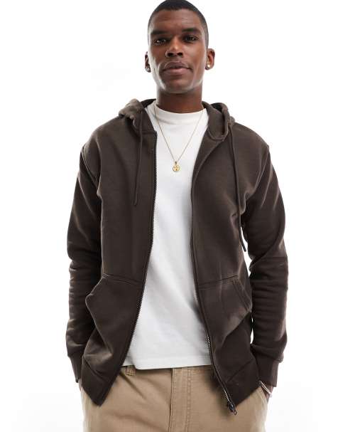 Jack & Jones - Chokoladebrun oversized hættetrøje med lynlås - view 1