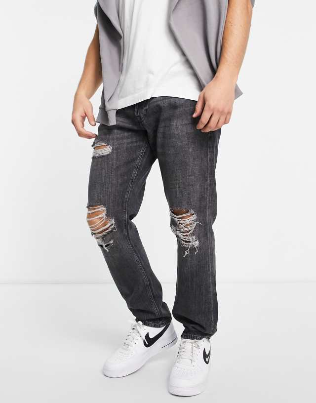 Jack & Jones - chris loose fit jean with knee rips in black