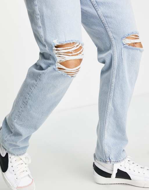Jack & Jones Chris loose fit jeans with knee rips in light blue , 4 of 4