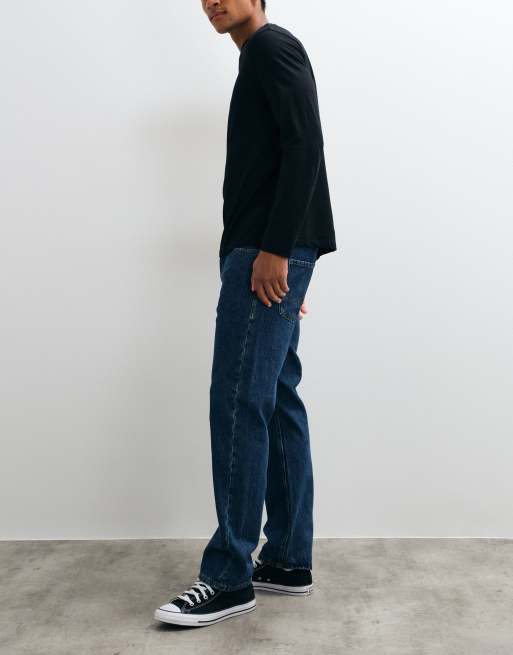 Jack & Jones – Chris – Mörkblå, raka jeans med tvättad finish , 3 av 5