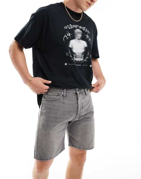 Jack & Jones chris straight fit denim short in grey wash - view 1