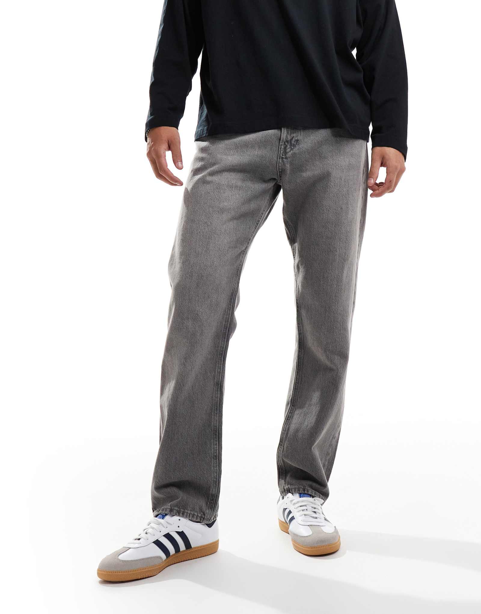 Прямые джинсы Jack &Jones chris серого цвета из стирки 