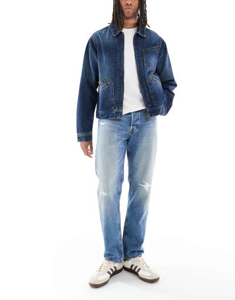 Jack & Jones Chris straight jeans with rip and repair in blue - view 1