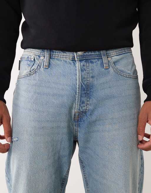 Jack & Jones Chris straight jeans with rip in light blue, 4 of 5