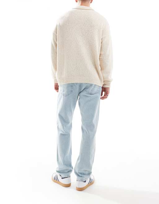 Jack & Jones chris straight leg jean with knee rips in light blue wash, 2 of 5
