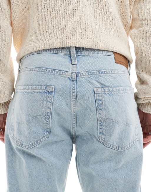 Jack & Jones chris straight leg jean with knee rips in light blue wash, 4 of 5