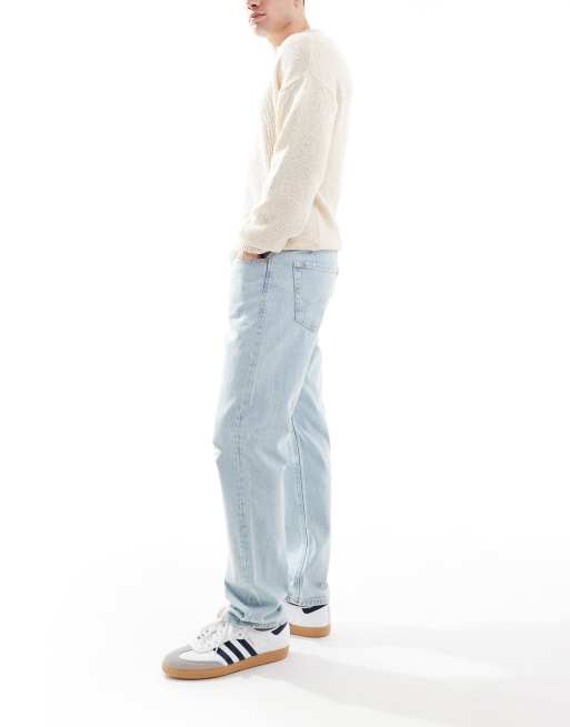 Jack & Jones Chris straight leg jeans with knee rips in light blue wash, 3 of 5