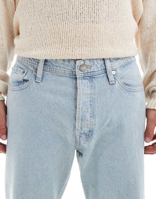 Jack & Jones Chris straight leg jeans with knee rips in light blue wash, 5 of 5