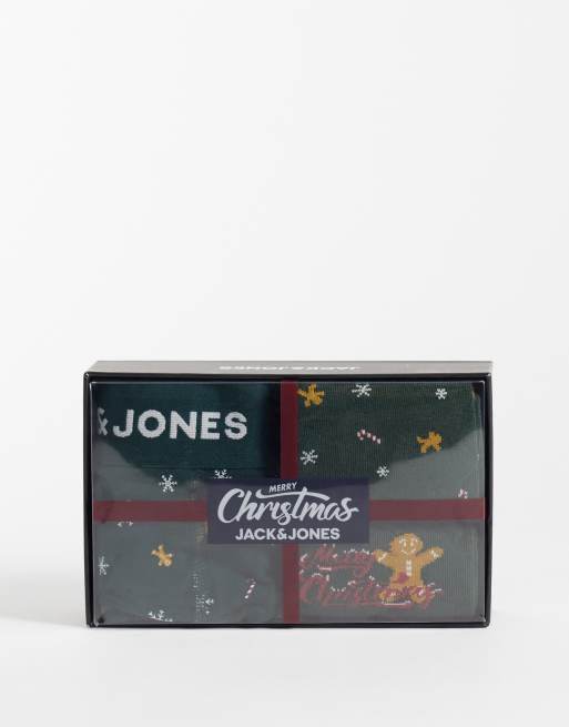 Jack & Jones christmas boxer & sock gift set in green, 2 of 4