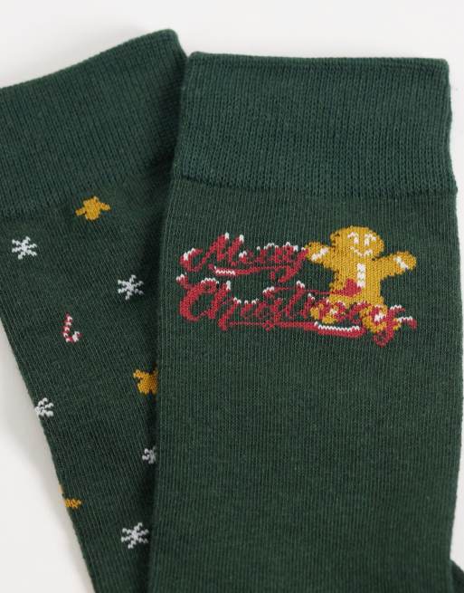 Jack & Jones christmas boxer & sock gift set in green, 4 of 4