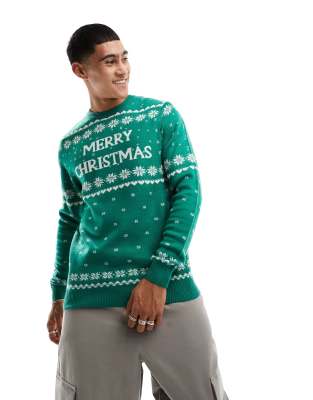 Jack & Jones Christmas fair isle jumper in green