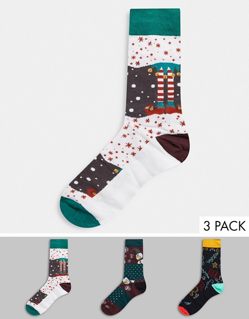 Jack & Jones Christmas giftbox with 3 socks in elf print