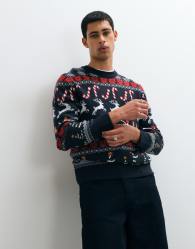 Jack & Jones christmas knitted jumper in navy