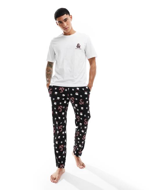 Jack & Jones Christmas loungewear set in white & black | ASOS