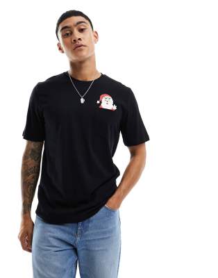 Jack & Jones Christmas t-shirt with pocket in black